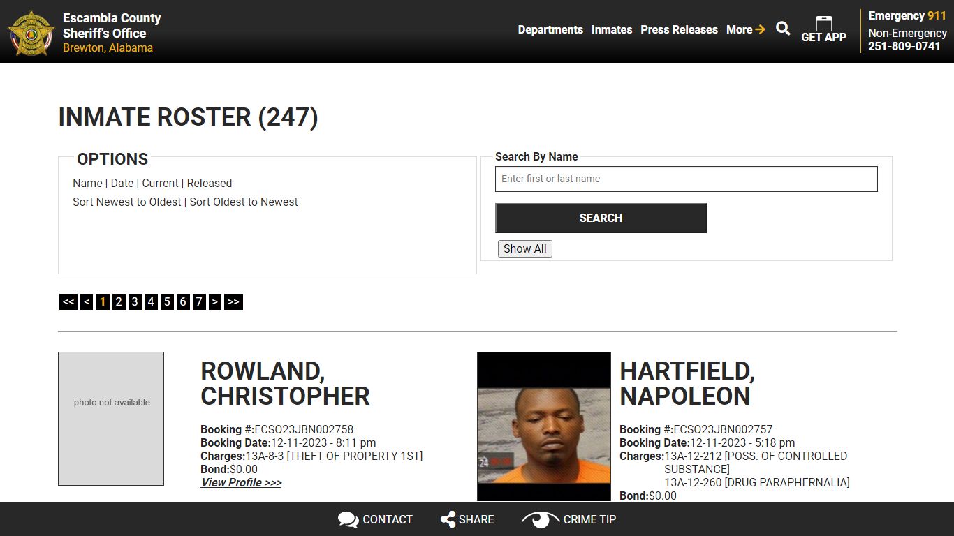 Inmate Roster (252) - Escambia County Sheriff, AL